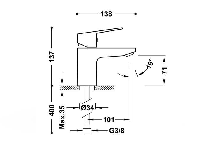 Grifo de lavabo Tres Base Croquis 1