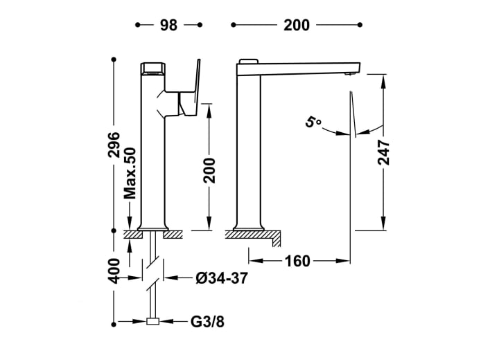 Grifo de lavabo Tres Project XL Croquis 12