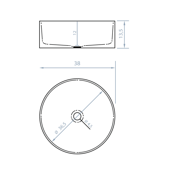 Lavabo sobre encimera Bruntec Circus Croquis 2