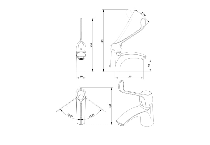 Grifo de lavabo PMR Unisan Sanindusa Alfa Croquis 1