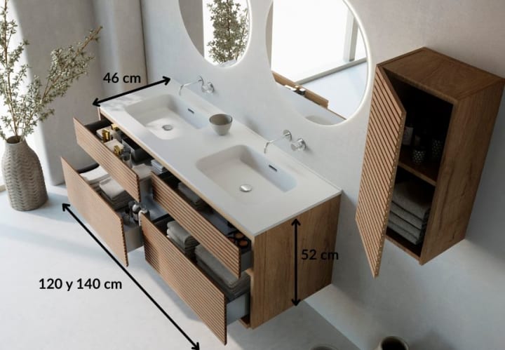 Conjunto de mueble de baño madera maciza palilleria Horizontal Bruntec Alpes 7 Croquis 5