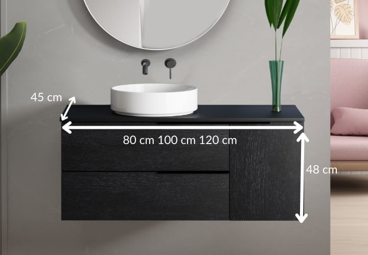 Mueble de baño con encimera de microtec negra Bruntec Coban Croquis 5