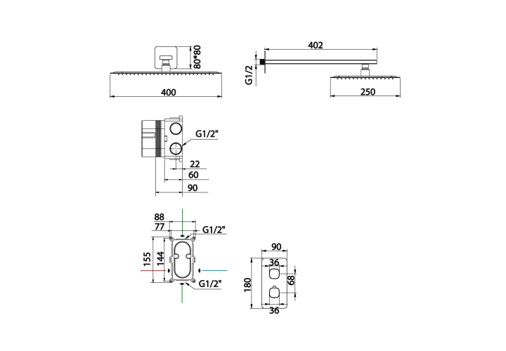 Conjunto de ducha empotrado Imex Firenze Croquis 9