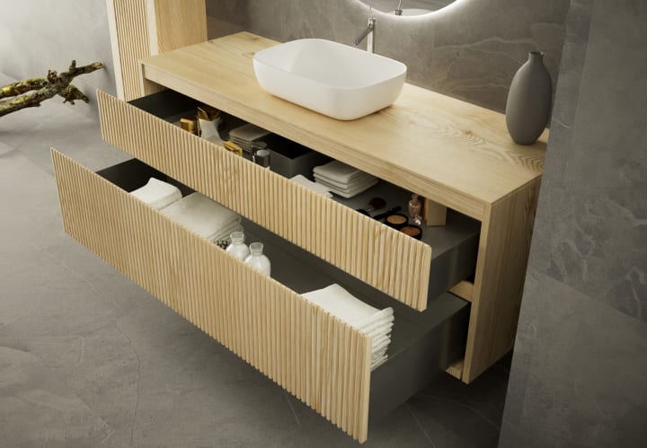 Mueble de baño con encimera de madera maciza Bruntec Alpes Detalle 6