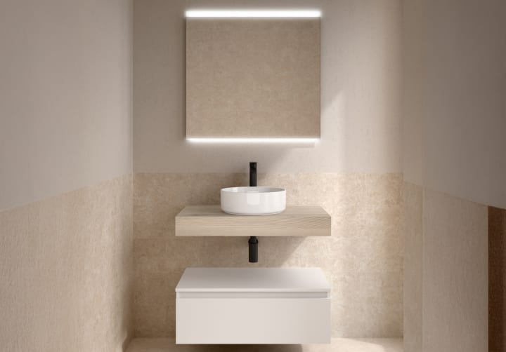 Conjunto mueble de baño con encimera del mismo color del mueble y cajonera Salgar Domus Principal 3
