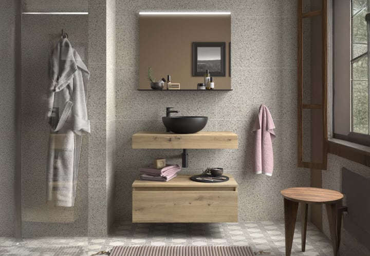 Conjunto mueble de baño con encimera del mismo color del mueble y cajonera Salgar Domus Ambiente 8