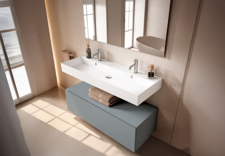 Conjunto mueble de baño con lavabo de cerámica de 12 cm de alto y cajonera Viso Nomad Principal 9