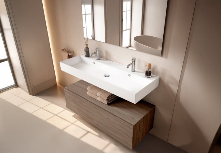 Conjunto mueble de baño con lavabo de cerámica de 12 cm de alto y cajonera Viso Nomad Principal 11