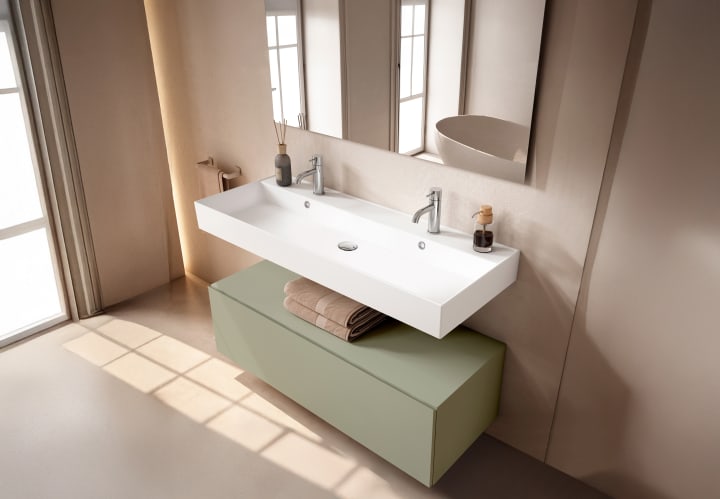 Conjunto mueble de baño con lavabo de cerámica de 12 cm de alto y cajonera Viso Nomad Principal 5
