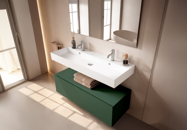 Conjunto mueble de baño con lavabo de cerámica de 12 cm de alto y cajonera Viso Nomad Principal 6