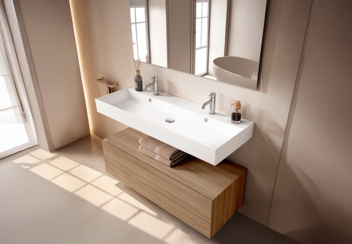 Conjunto mueble de baño con lavabo de cerámica de 12 cm de alto y cajonera Viso Nomad Principal 12