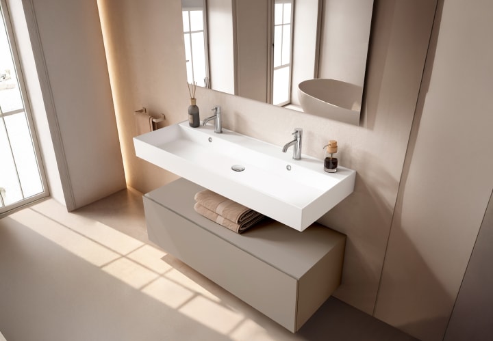 Conjunto mueble de baño con lavabo de cerámica de 12 cm de alto y cajonera Viso Nomad Principal 10
