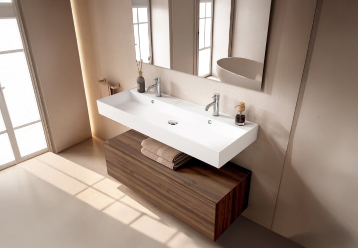 Conjunto mueble de baño con lavabo de cerámica de 12 cm de alto y cajonera Viso Nomad Principal 4
