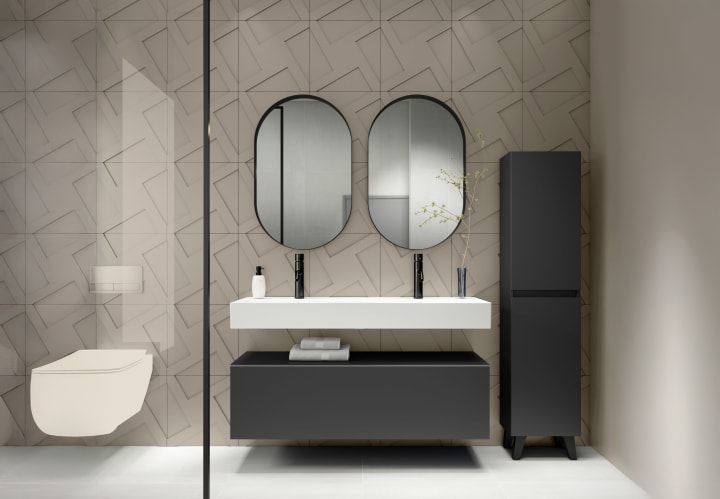 Conjunto mueble de baño con lavabo de cerámica de 12 cm de alto y cajonera Viso Nomad Principal 1