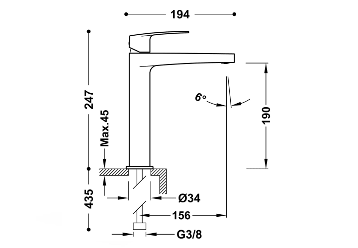 Grifo de lavabo Tres de Flat Croquis 2