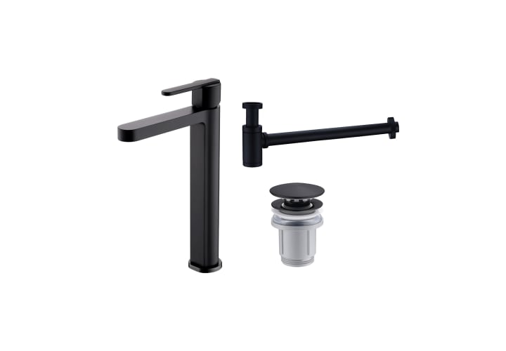 Pack Grifo de lavabo caño alto Imex Roma + Válvula click-clack + Sifón Principal 1