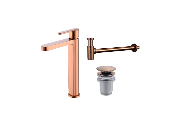 Pack Grifo de lavabo caño alto Imex Roma + Válvula click-clack + Sifón Principal 3