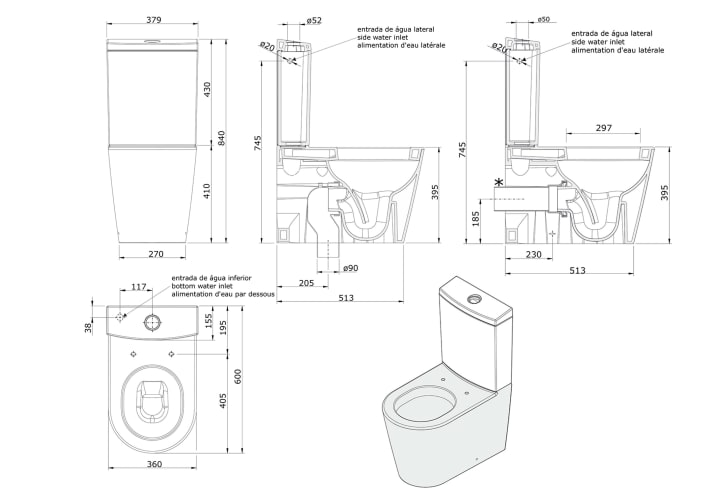 Pack inodoro + bide Unisan Sanindusa Urby Plus Croquis 6
