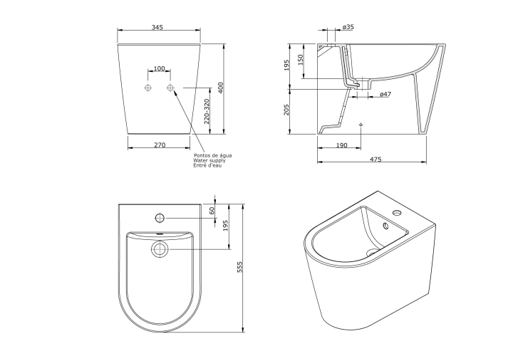 Pack inodoro + bide Unisan Sanindusa Urby Plus Croquis 8