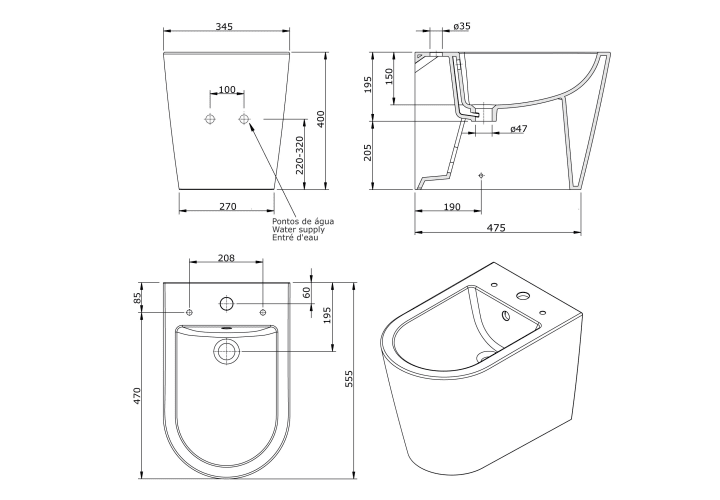 Pack inodoro + bide Unisan Sanindusa Urby Plus Croquis 7