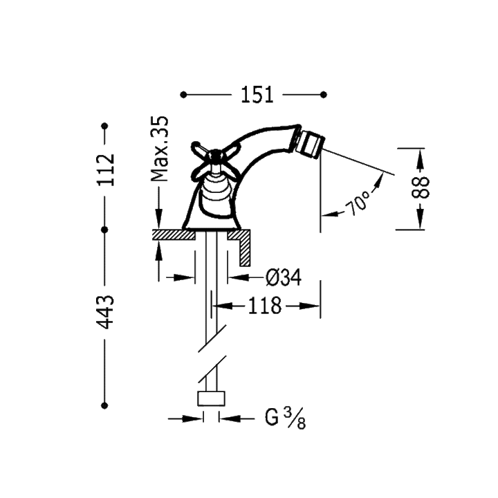Grifo de bidé Tres Clasic Croquis 2