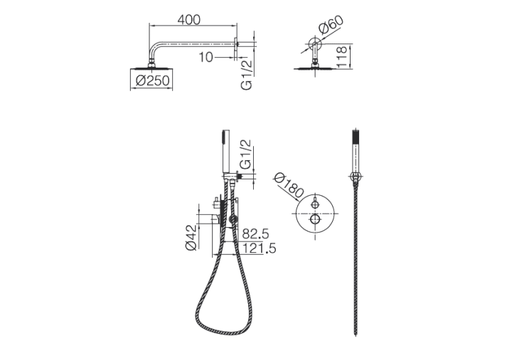 Conjunto de ducha empotrado Imex Monza Croquis 10