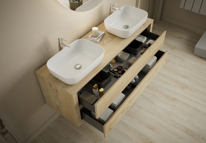 Mueble de baño con encimera de madera maciza Bruntec Laponia Detalle 2