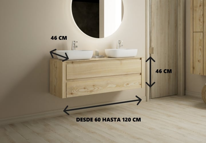 Mueble de baño con encimera de madera maciza Bruntec Laponia Croquis 3