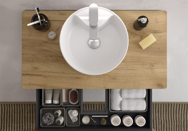 Conjunto mueble de baño Salgar Runa con lavabo sobre encimera Detalle 9
