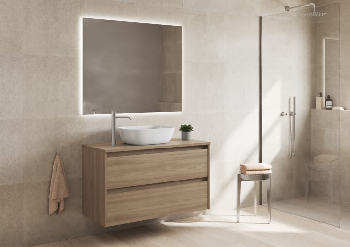 Mueble de baño moderno con encimera de madera Bruntec Oxford Principal 2