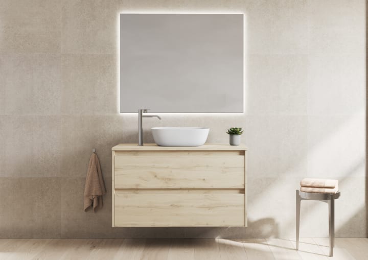 Mueble de baño moderno con encimera de madera Bruntec Oxford Principal 1
