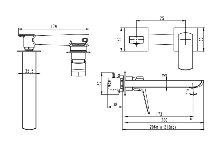 Grifo de lavabo empotrado GME Marriot Croquis 9