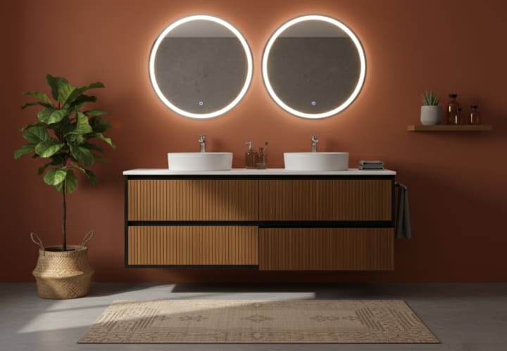 Mueble de baño madera maciza con encimera solid surface Bruntec Alpes 18 Principal 2