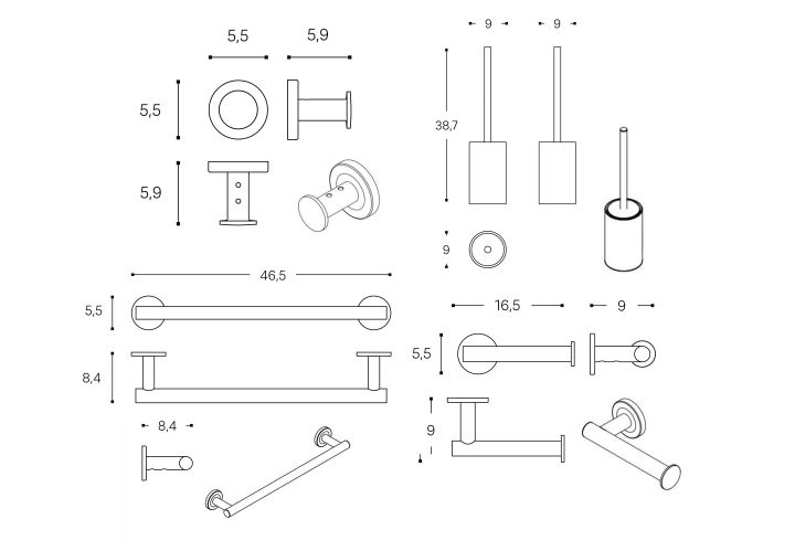 Conjunto de accesorios de baño Cosmic Architect S+ Croquis 19