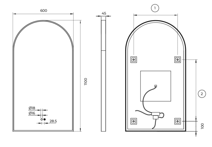 Espejo Arco con luz LED Ledimex Roma Croquis 7