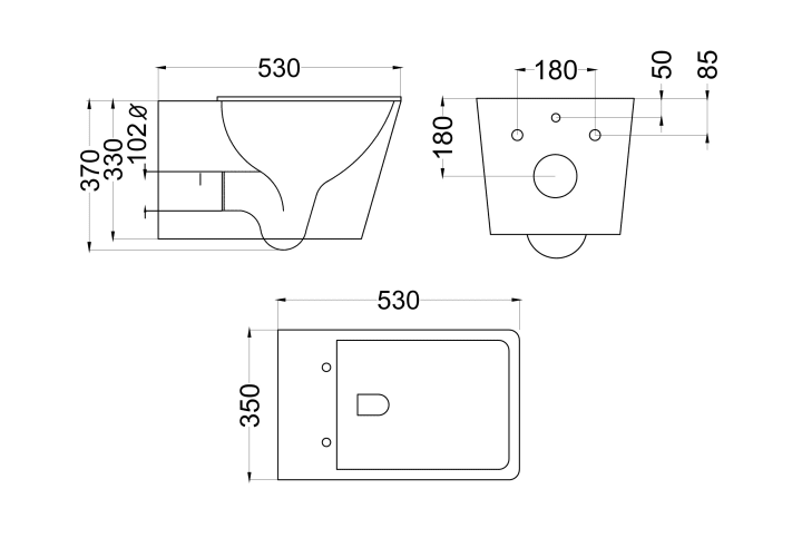 Pack inodoro suspendido + cisterna empotrada Bruntec Square Croquis 5