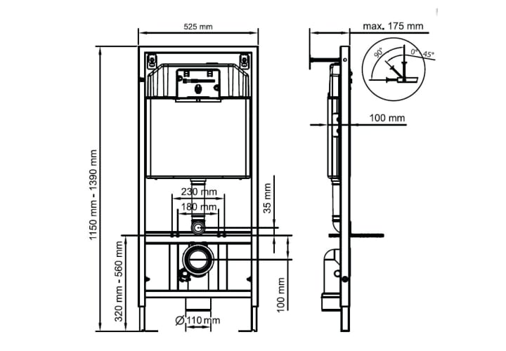 Pack inodoro suspendido + cisterna empotrada Bruntec Square Croquis 6