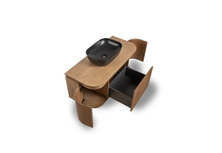 Mueble de baño madera varias medidas, maciza de fresno con encimera de madera Bruntec Evo Curve Detalle 4