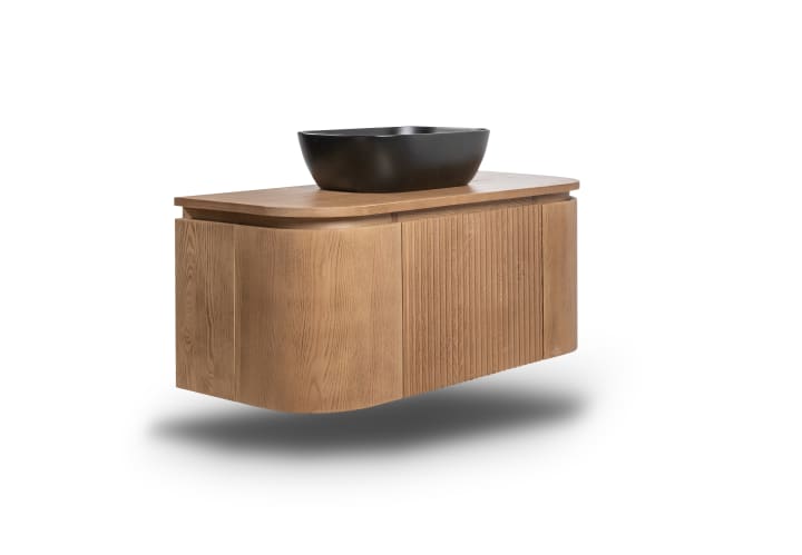 Mueble de baño madera varias medidas, maciza de fresno con encimera de madera Bruntec Evo Curve Principal 1