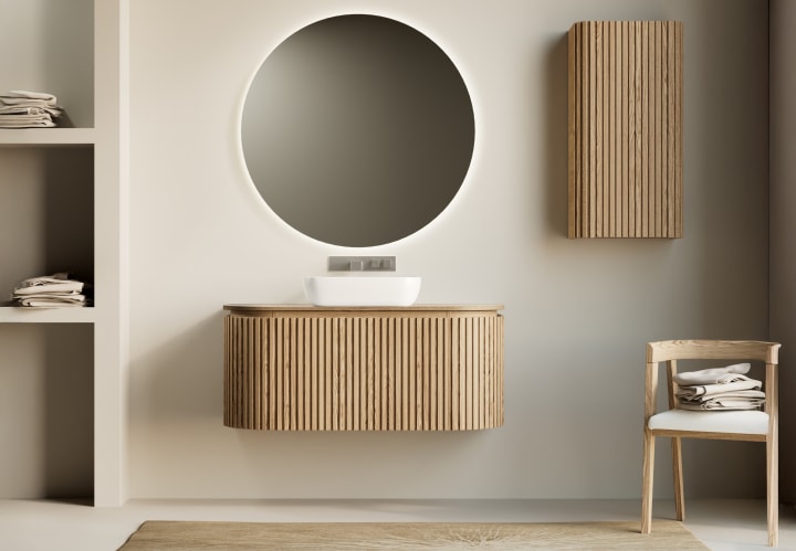 Colgar de baño madera maciza de Fresno Bruntec Neo Curve Ambiente 3