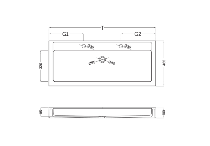 Lavabo encastrado Coycama Zafiro Croquis 4