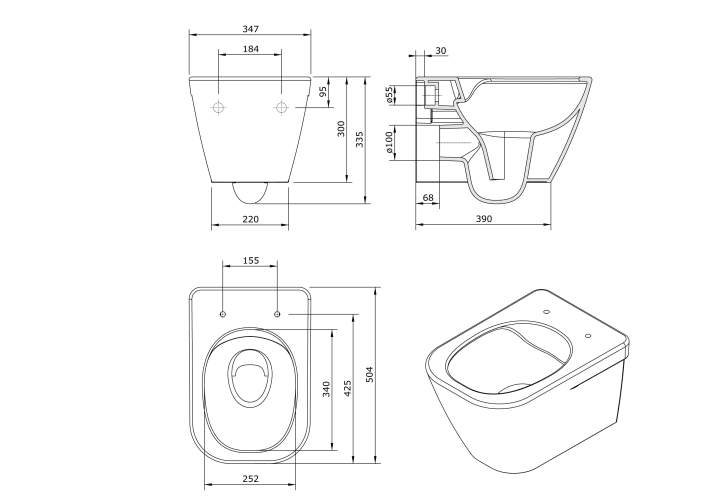 Pack inodoro + cisterna empotrada + pulsador Unisan Sanindusa Look Croquis 9