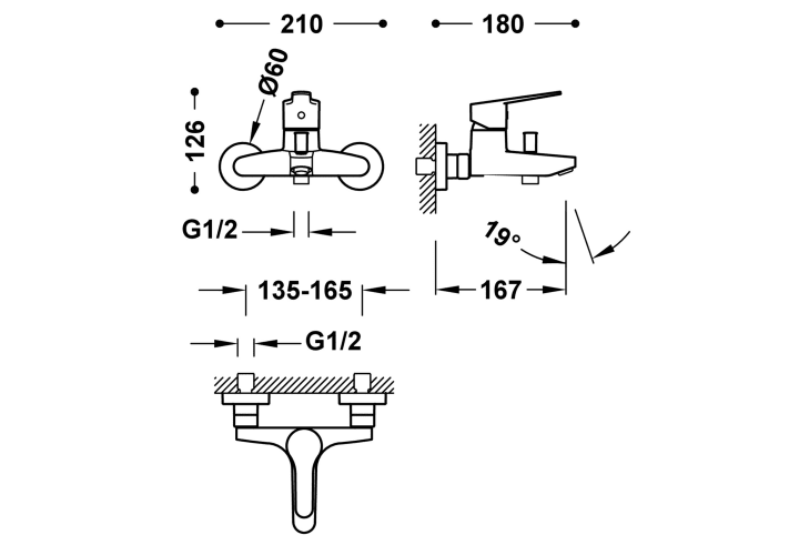 Grifo de bañera Tres Base Croquis 1