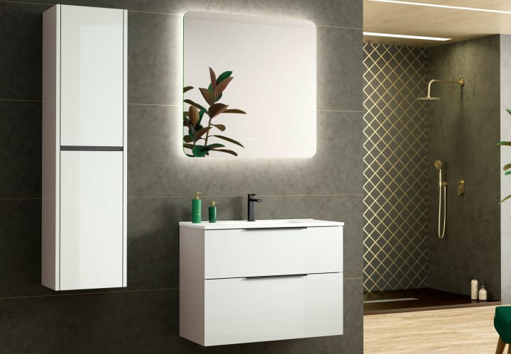 Conjunto mueble de baño fondo reducido 39cm Coycama Comet tirador negro Principal 1