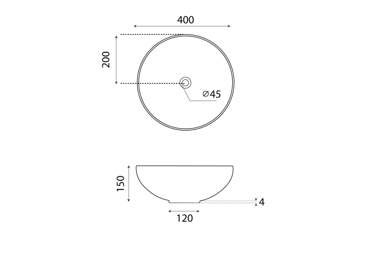Lavabo sobre encimera Bathco Sicilia Croquis 1