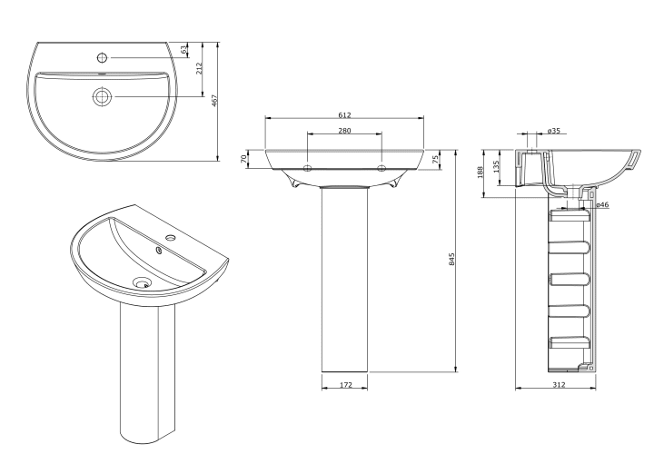 Lavabos de pie Unisan Sanidusa Easy Croquis 3