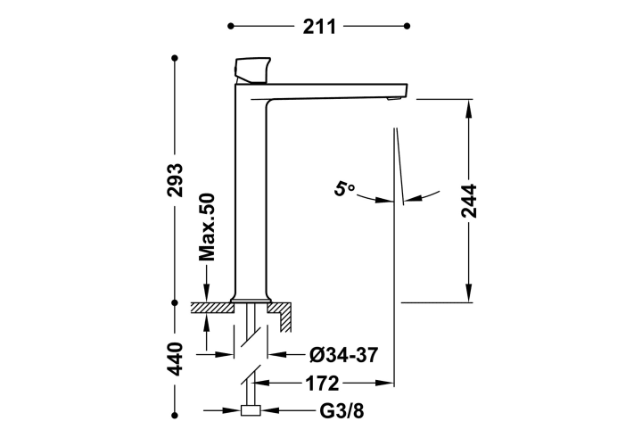 Grifo de lavabo Tres Project XXL Croquis 12
