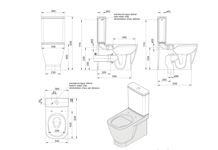 Pack inodoro + bidé compacto de Unisan Sanidusa Look Croquis 4