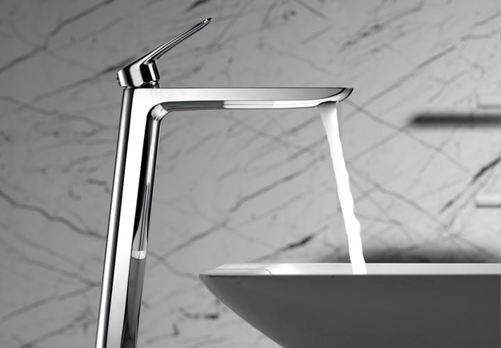 Pack Grifo de lavabo caño alto Imex Bélgica + Válvula click-clack Ambiente 4