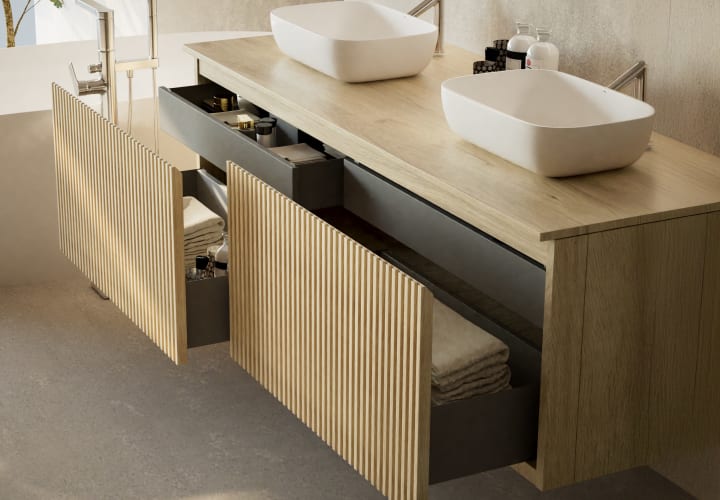 Mueble de baño madera maciza con encimera de madera Bruntec Alpes 4 Detalle 2